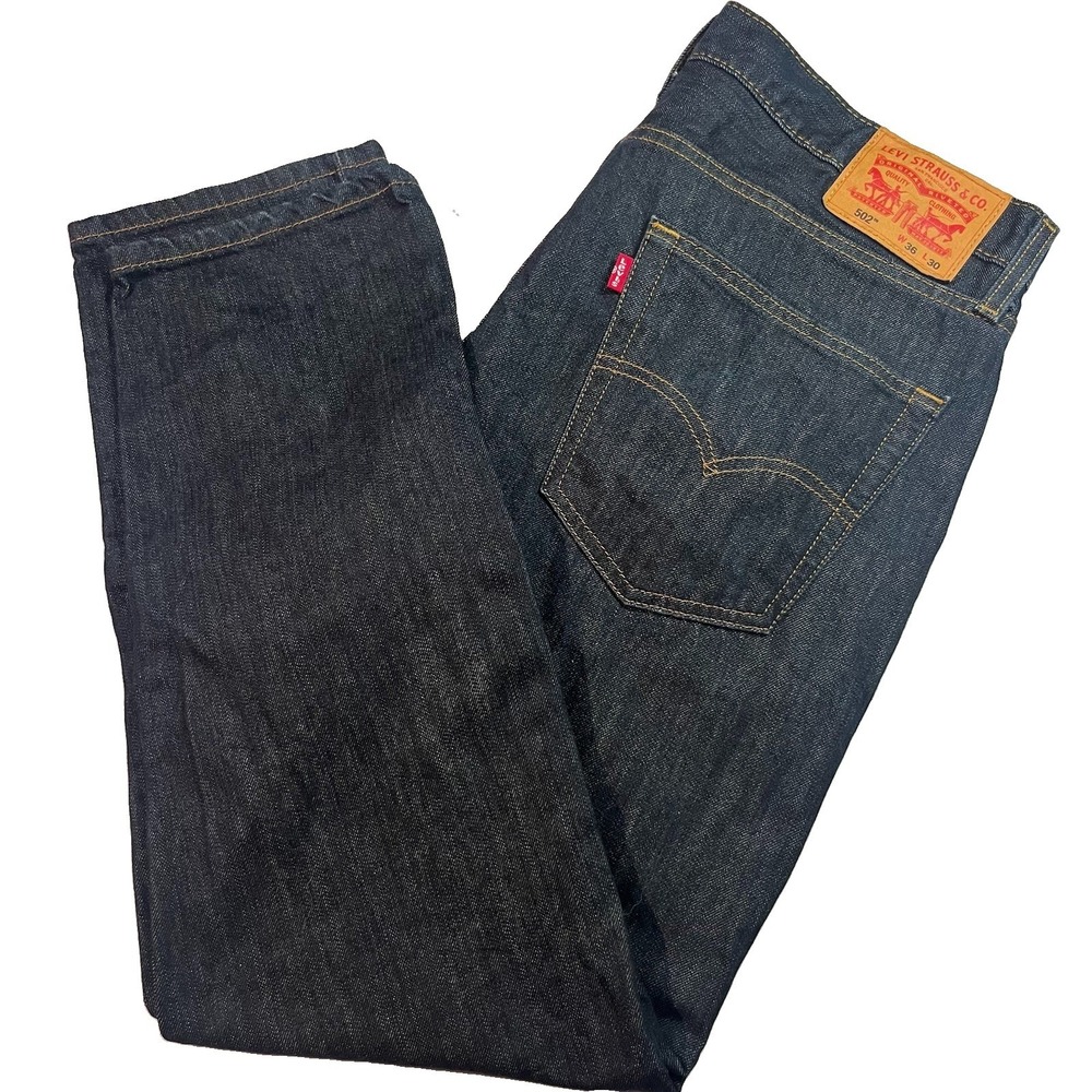 Levi's 502 Men's Jeans 36x30 Regular Fit Tapered Leg Stretch Dark Denim EUC